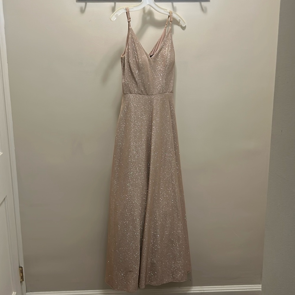 Floor length, sparkly, gold prom dress. Never worn.